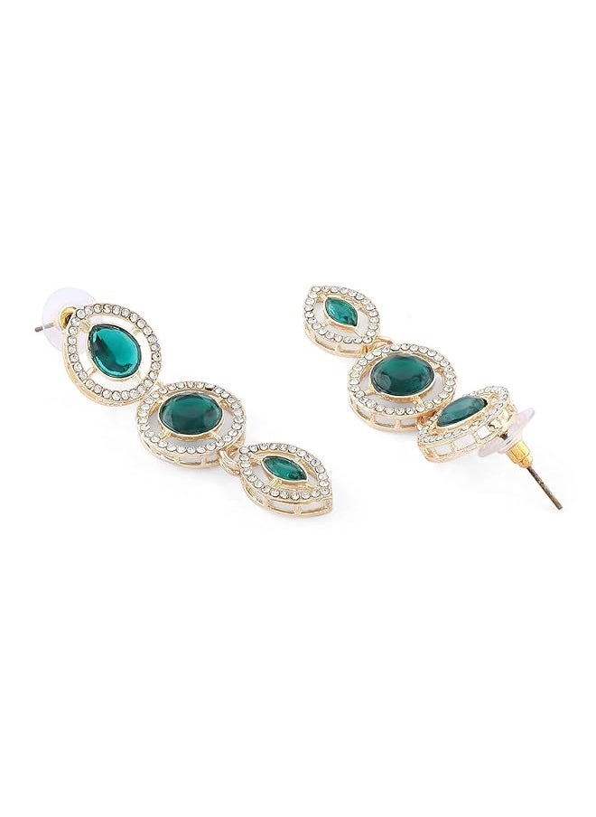 erorex - Green Stones Austrian Diamonds Flower Center Piece Necklace Earring Maangtikka Set For Women Zpfk17783 - Image 1