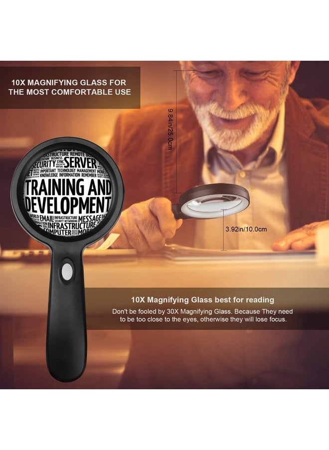 Magnifying Glass with Light, 10X Handheld Large Magnifying Glass 12 LED Illuminated Lighted Magnifier for Macular Degeneration, Seniors Reading, Soldering, Inspection, Coins, Jewelry, Exploring