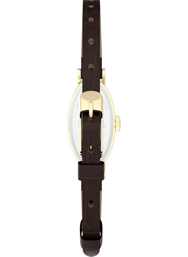 Timex Women's Cavatina 19mm Watch - Brown Strap White Dial Gold-Tone Case - Image 3