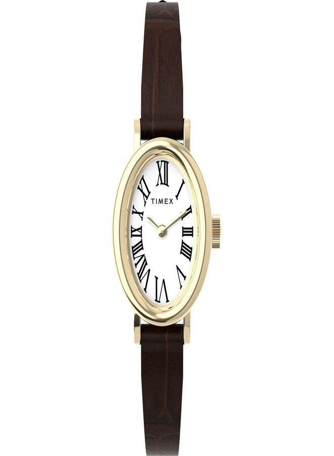 Timex Women's Cavatina 19mm Watch - Brown Strap White Dial Gold-Tone Case - Image 1
