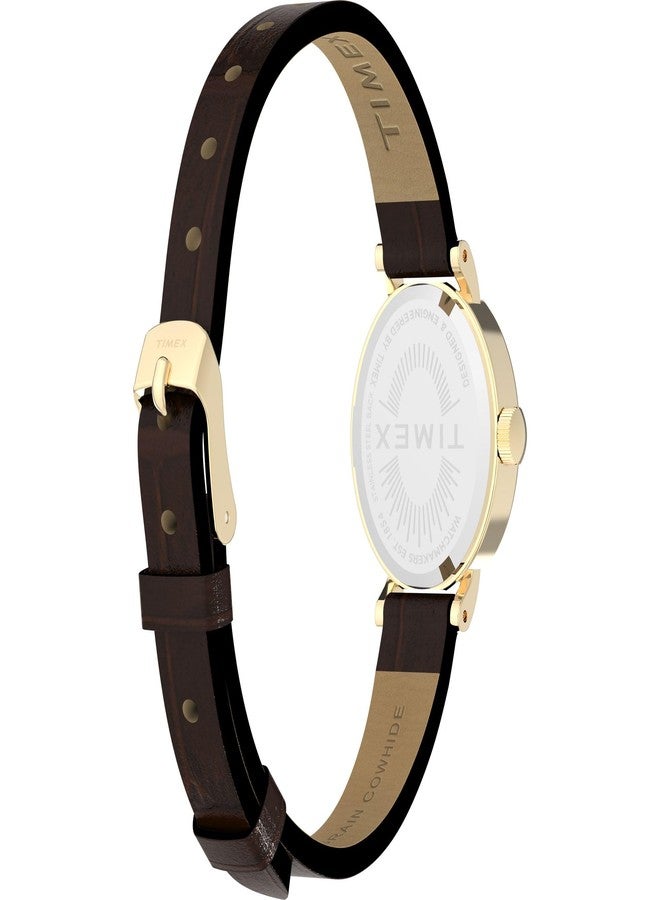 Timex Women's Cavatina 19mm Watch - Brown Strap White Dial Gold-Tone Case - Image 5