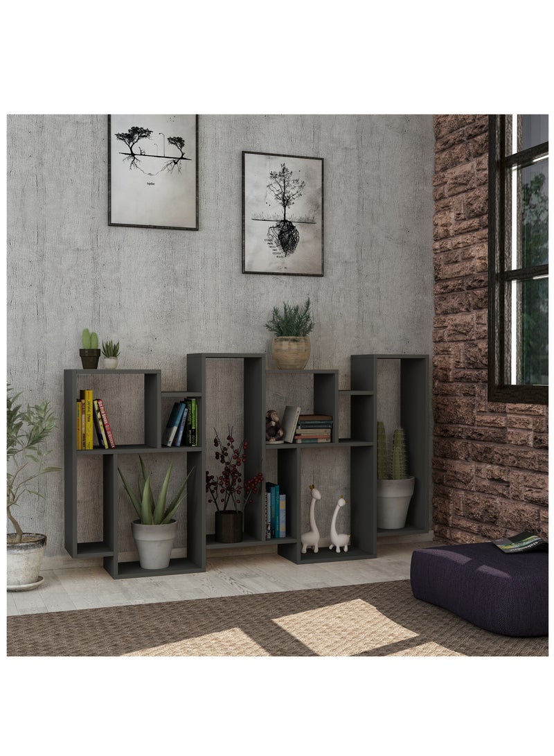 موراه مكتبة موراه هوم كارماتو، خزانة كتب عصرية بستة رفوف، رف كتب متعدد التخزين، خزانة عرض لغرفة النوم، غرفة المعيشة، مثبتة على الأرض - ٢٥.٥ × ١٦٨.٥ × ٩٦ سم - رمادي غامق - Image 2