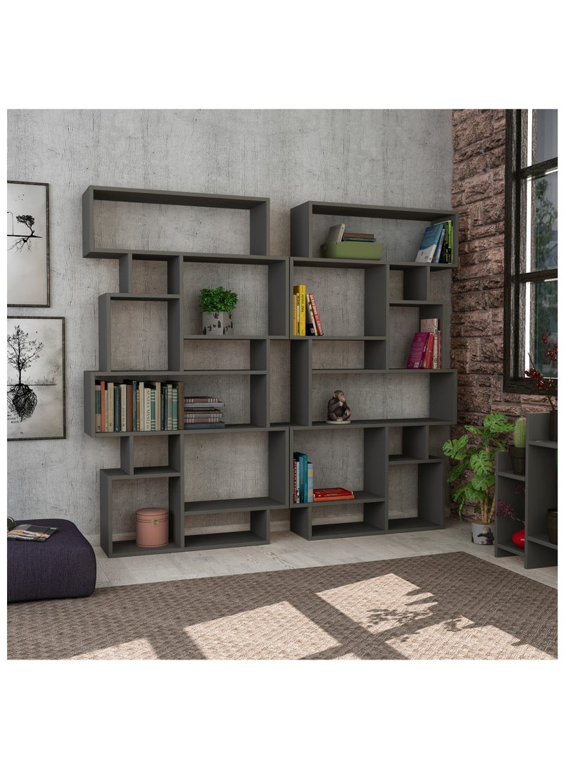 موراه مكتبة موراه هوم كارماتو، خزانة كتب عصرية بستة رفوف، رف كتب متعدد التخزين، خزانة عرض لغرفة النوم، غرفة المعيشة، مثبتة على الأرض - ٢٥.٥ × ١٦٨.٥ × ٩٦ سم - رمادي غامق - Image 4