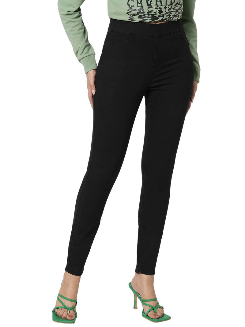 VERO MODA Women Solid Black Cotton Skinny Fit High Rise Ankle-Length Jeggings - Image 1