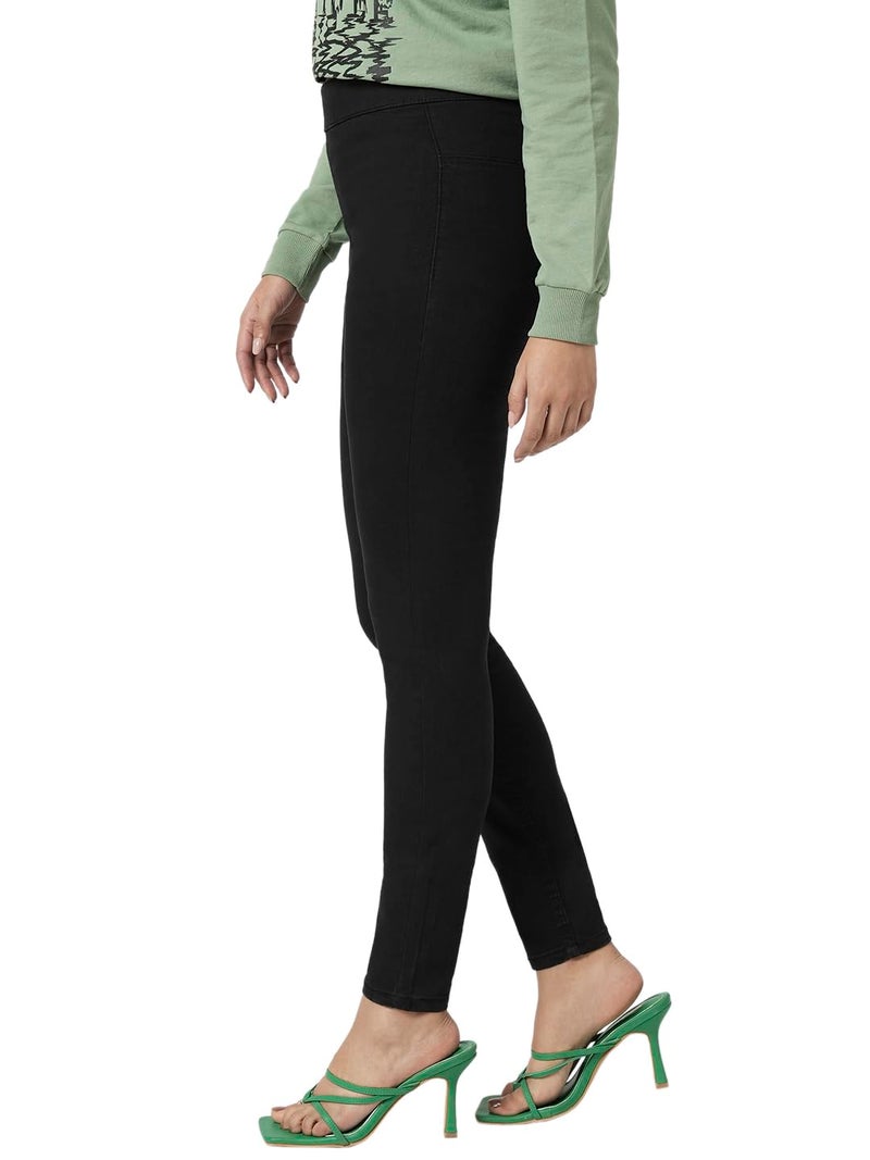 VERO MODA Women Solid Black Cotton Skinny Fit High Rise Ankle-Length Jeggings - Image 3