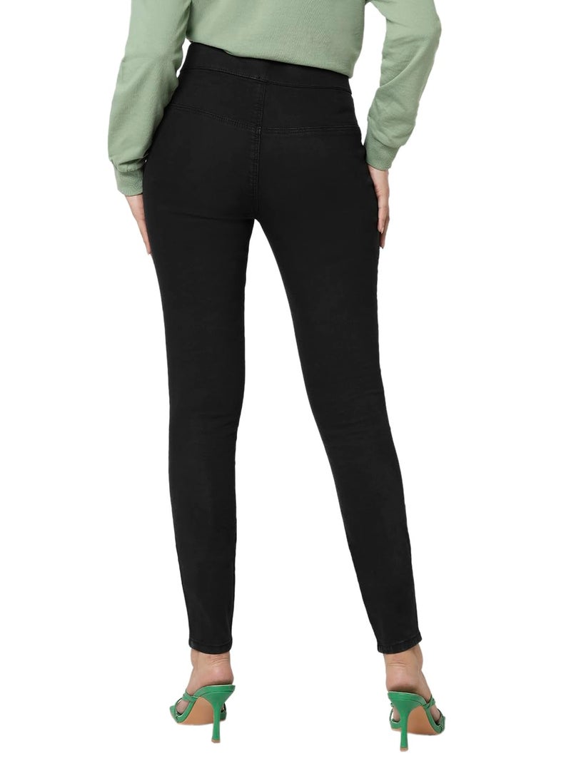 VERO MODA Women Solid Black Cotton Skinny Fit High Rise Ankle-Length Jeggings - Image 4