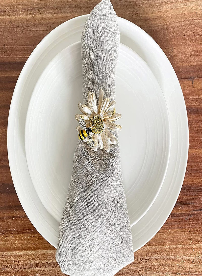 Gold Bee Sunflower Napkin Rings, Set of 6 Daisy Flower Holders for Table Decor, Perfect for Weddings, Parties, and Dining Events, Elegant Napkin Holders for Home and Banquet Settings  - Image 4
