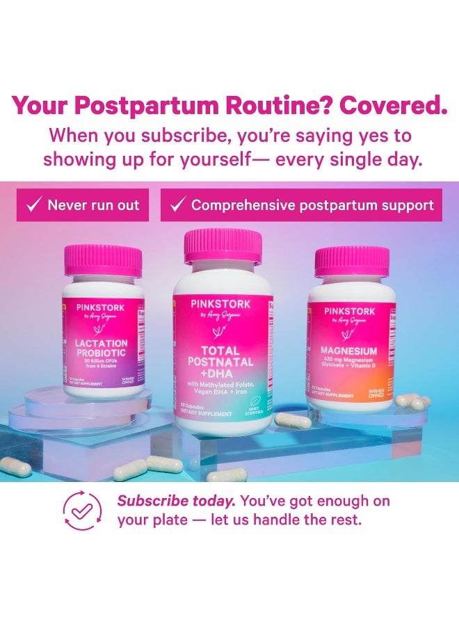 Pink Stork فيتامينات بينك ستورك الكاملة لما بعد الولادة للنساء - كبسولات بنكهة النعناع مع DHA نباتي، حديد، حمض الفوليك، وفيتامين B12، أساسيات التعافي بعد الولادة - Image 3