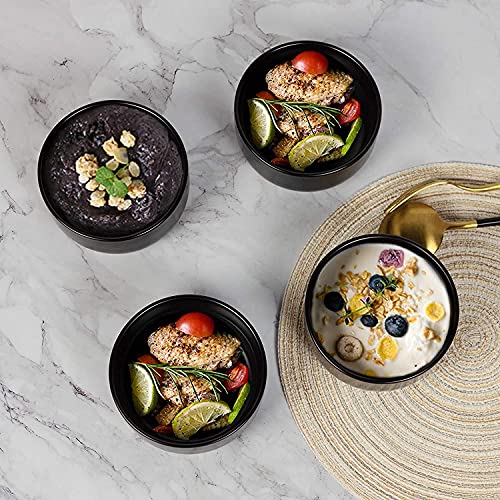 HAINE Unbreakable Pure Melamine Soup Bowl Set with Soup Spoons, Black (8) - Image 3