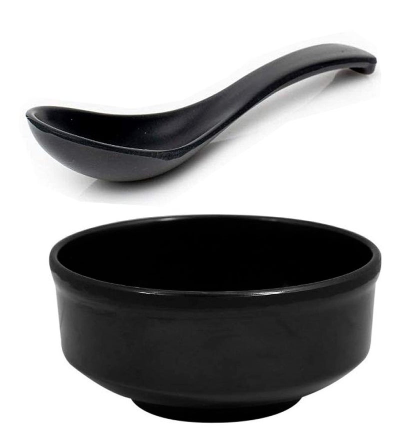 HAINE Unbreakable Pure Melamine Soup Bowl Set with Soup Spoons, Black (8) - Image 5