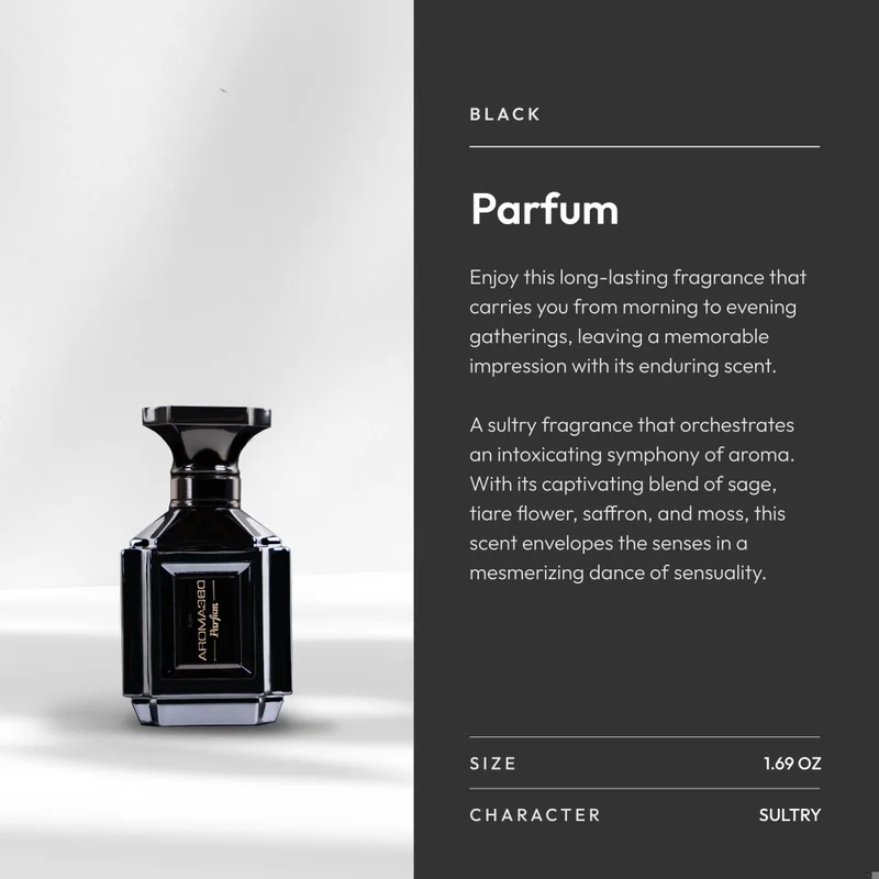 أروما 360  عطر بلاك للجنسين - برغموت، سيج، زهرة التياري، زعفران وطحالب - خالي من منتجات الحيوان - سعة 50 مل