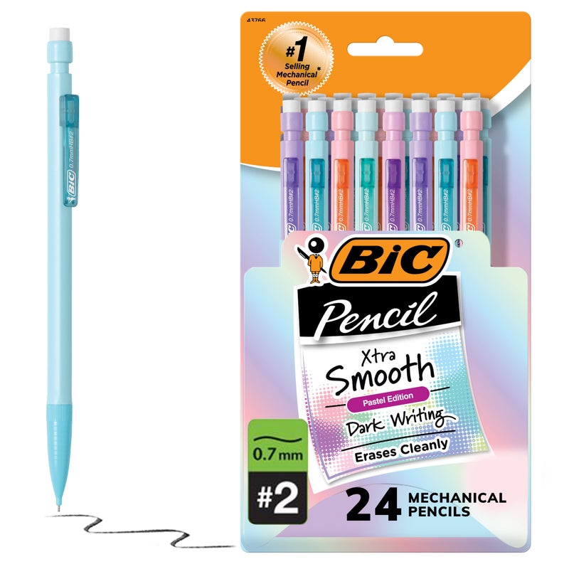 BIC Xtra-Smooth Pastel Mechanical Pencils with Erasers, Medium Point (0.7mm), 24-Count Pack, Bulk Mechanical Pencils for School or Office Supplies - Image 1