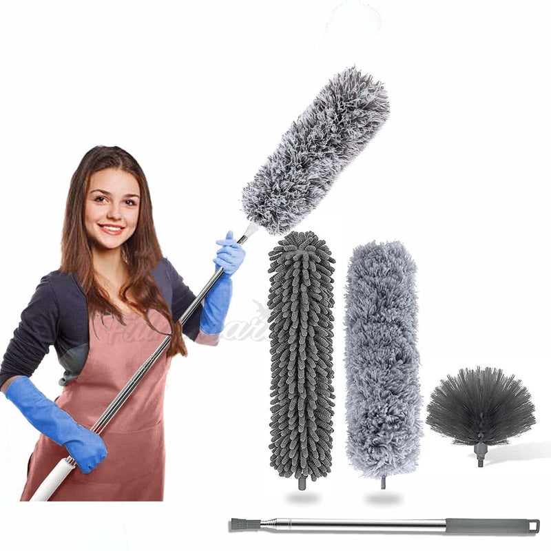 TECH LOGO ELECTRONICS 3 in 1 Microfiber Duster Cleaning Kit with 100 Inch Telescoping Extension Pole Reusable Bendable Dusters Washable Lightweight Dusters for Cleaning Cobwebs Ceilings Fans 