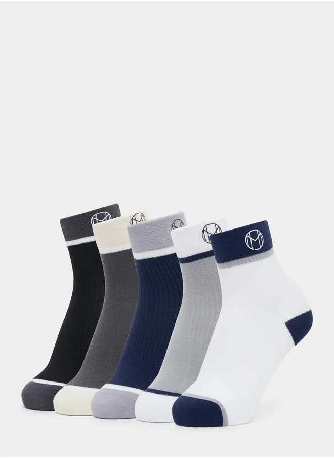 Styli Set of 5 - Contrast Cuff Detail Quarter Socks