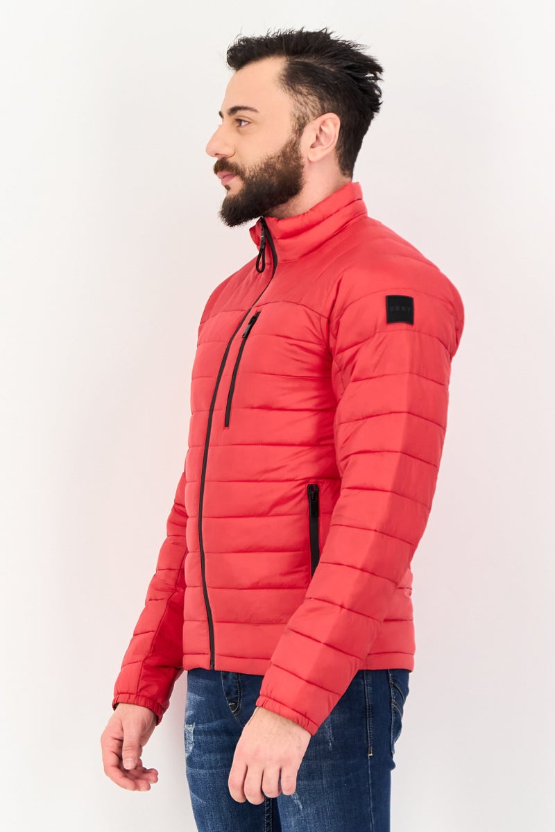 DKNY Men Quilted Puffer Jacket With Packable Bag, Red - Image 2