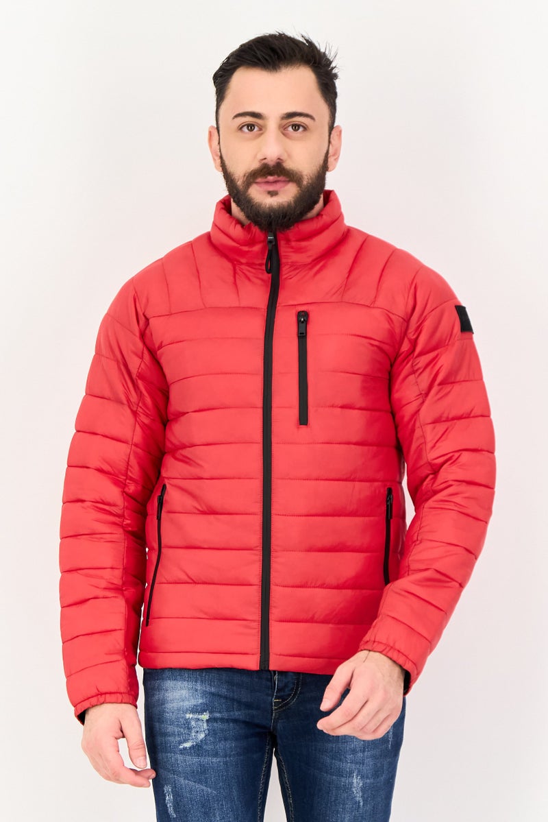 DKNY Men Quilted Puffer Jacket With Packable Bag, Red - Image 1