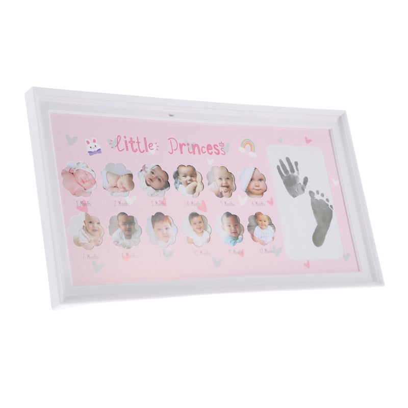 Newborn Hand Footprint Photo Frame Kit with Rustic Wood Growth Record Display - Image 2