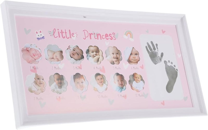 Newborn Hand Footprint Photo Frame Kit with Rustic Wood Growth Record Display - Image 1