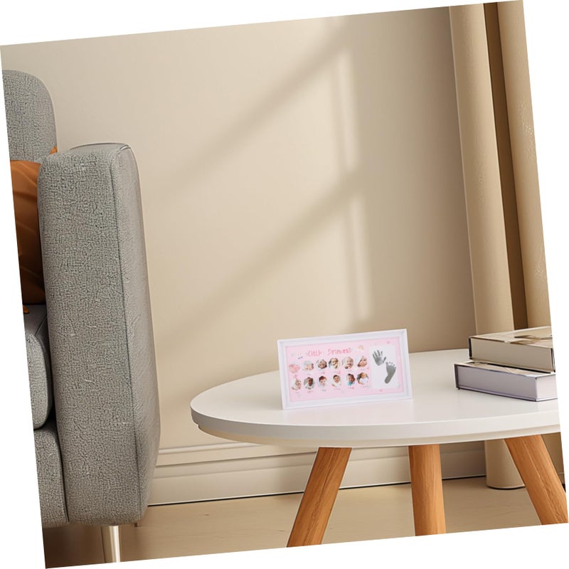 Newborn Hand Footprint Photo Frame Kit with Rustic Wood Growth Record Display - Image 5