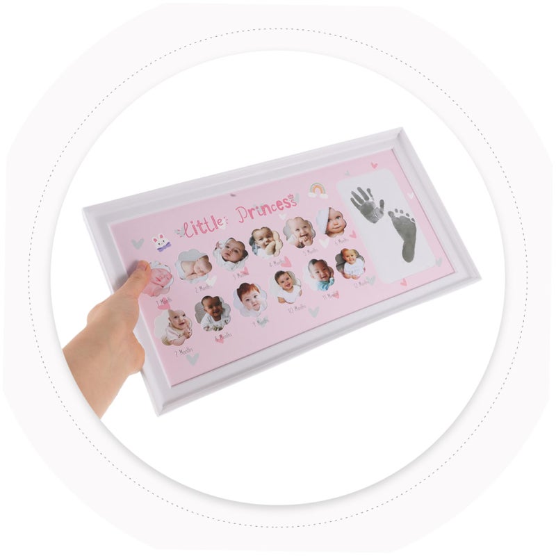 Newborn Hand Footprint Photo Frame Kit with Rustic Wood Growth Record Display - Image 4
