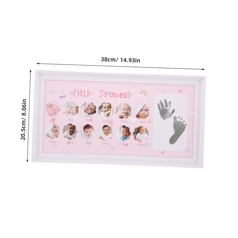 Newborn Hand Footprint Photo Frame Kit with Rustic Wood Growth Record Display - Image 3