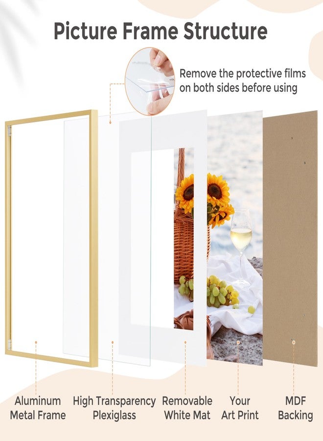 FLYJOE 8x10 Picture Frame with Mat to 5x7, Metal Picture Frame with Plexiglass,Set of 3, Gold - Image 5