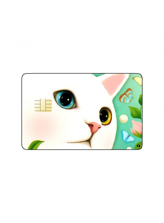 RKN PRINTED BANK CARD STICKER Cute Cat Drawing With Pink Roses - Image 2