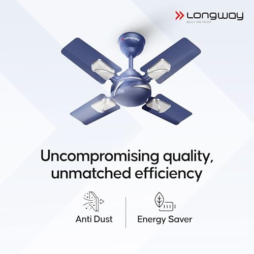 LONGWAY Creta P1 600 mm/24 inch Ultra High Speed 4 Blade Anti-Dust Decorative Star Rated Ceiling Fan 2 Years Warranty (Silver Blue, Pack of 1) - Image 2