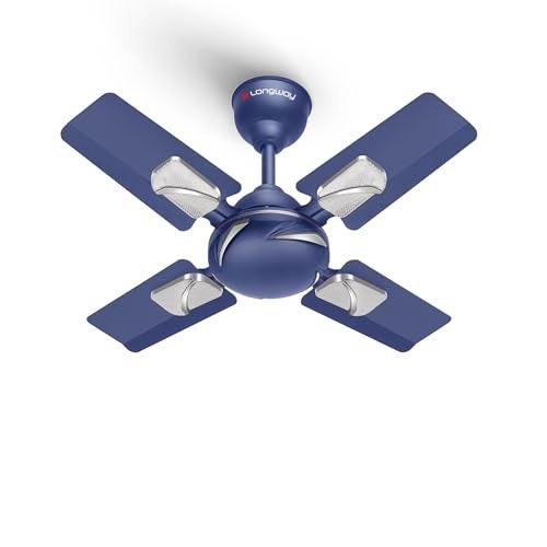 LONGWAY Creta P1 600 mm/24 inch Ultra High Speed 4 Blade Anti-Dust Decorative Star Rated Ceiling Fan 2 Years Warranty (Silver Blue, Pack of 1) - Image 1