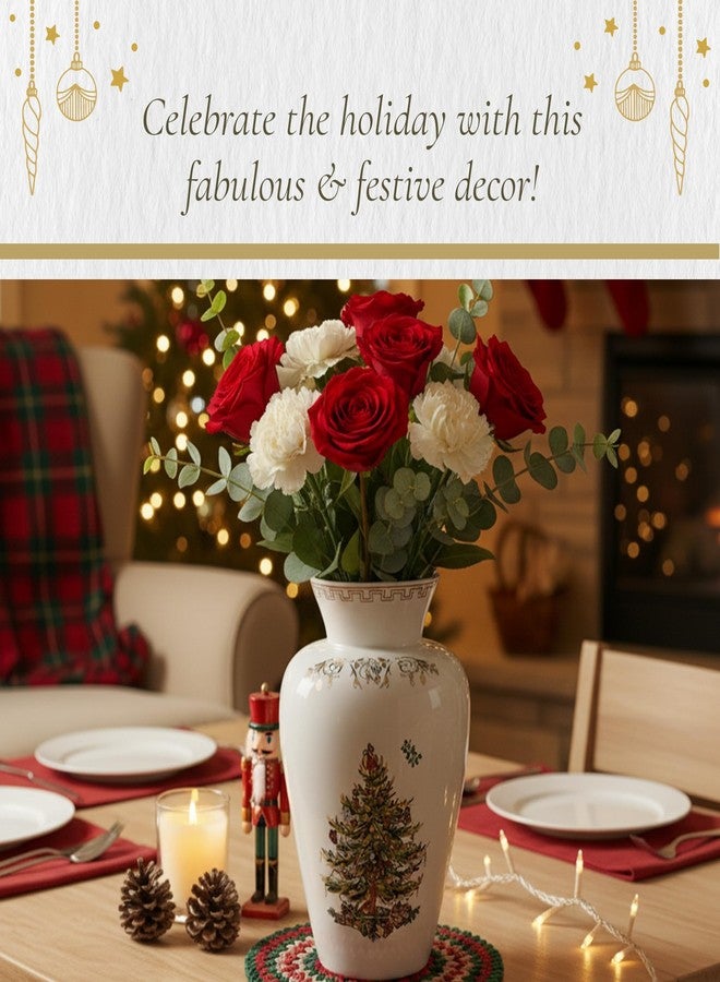 سبود مزهرية سبود الذهبية على شكل شجرة عيد الميلاد، بتصميم باقة زهور مستديرة مع لمسات من الذهب عيار 22 قيراطًا - ارتفاع 8 بوصات × طول 5.5 بوصات، حامل زهور من البورسلين مناسب للزينة المركزية وتزيين طاولات المناسبات - هدية أنيقة لتدفئة المنزل - Image 5