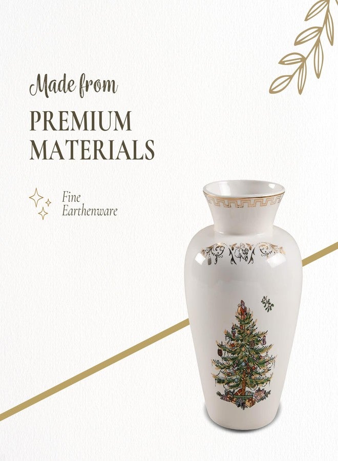 سبود مزهرية سبود الذهبية على شكل شجرة عيد الميلاد، بتصميم باقة زهور مستديرة مع لمسات من الذهب عيار 22 قيراطًا - ارتفاع 8 بوصات × طول 5.5 بوصات، حامل زهور من البورسلين مناسب للزينة المركزية وتزيين طاولات المناسبات - هدية أنيقة لتدفئة المنزل - Image 4