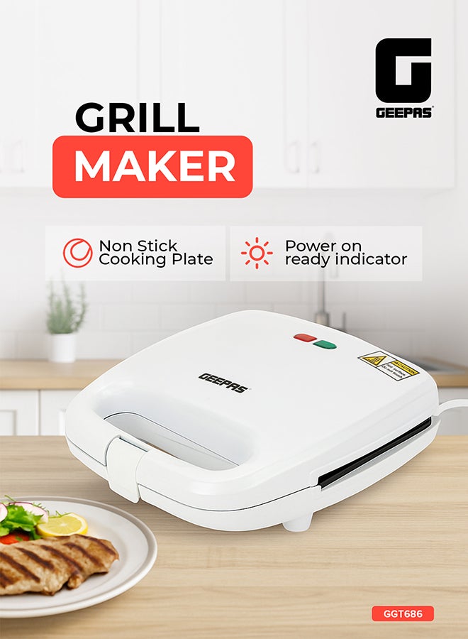 GEEPAS Sandwich Toaster Non Stick Heating Plate Thermostat Control With Indicator Light 750 W GGT686N Black/White - Image 2