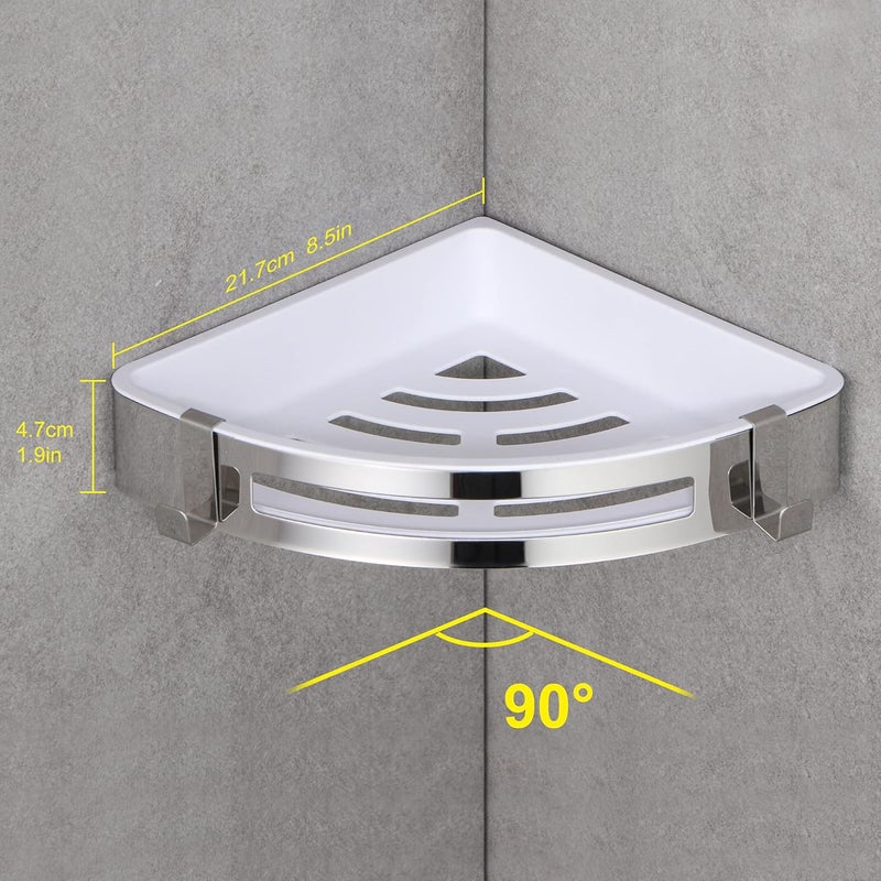 DUFU Corner Shower Caddy Adhesive Bathroom Shelves, Wall Mounted Storage Organizer with Hooks, No Drilling SUS304 Stainless Steel Rustproof Shower Racks for Dorm, Kitchen and Toilet - 2 Pack (Silver) - Image 3