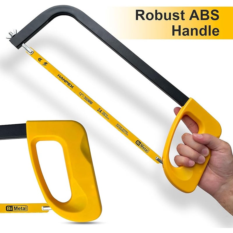 Hanpex 12in. High-Tension Hacksaw Frame with 24 TPI Bi-metal Blade, Hand Saw Suitable for Metal, wood, PVC, Carpentry - Image 3