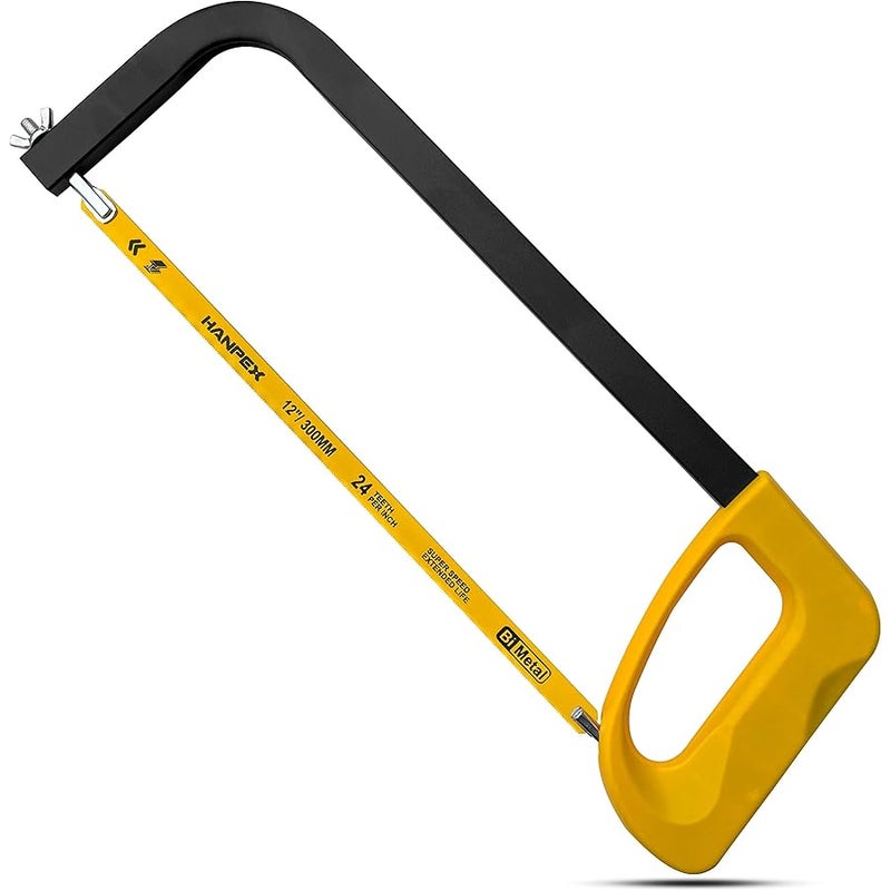 Hanpex 12in. High-Tension Hacksaw Frame with 24 TPI Bi-metal Blade, Hand Saw Suitable for Metal, wood, PVC, Carpentry - Image 1