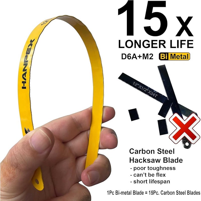 Hanpex 12in. High-Tension Hacksaw Frame with 24 TPI Bi-metal Blade, Hand Saw Suitable for Metal, wood, PVC, Carpentry - Image 2