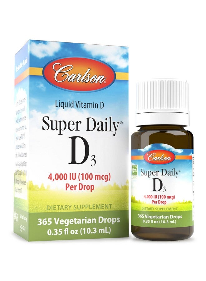Carlson كارلسون - سوبر ديلي D3 4,000 وحدة دولية (100 ميكروغرام) لكل قطرة، فيتامين د قطرة، فيتامين د3 سائل، إمداد لمدة سنة، بدون نكهة، 365 قطرة (10.3 مل) - Image 1