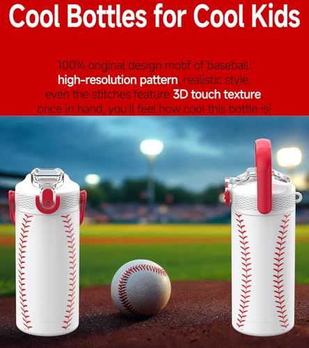 MYFOREST 14oz/400ml Insulated Kids Water Bottle, Odor-Free Surgical Grade Liner, Dishwasher-Safe, Name Spot, Soft Sipper, Gift for Sports Fan (Baseball) - Image 2