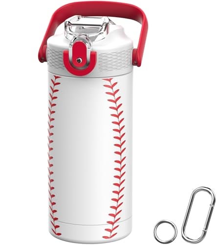 MYFOREST 14oz/400ml Insulated Kids Water Bottle, Odor-Free Surgical Grade Liner, Dishwasher-Safe, Name Spot, Soft Sipper, Gift for Sports Fan (Baseball) - Image 1
