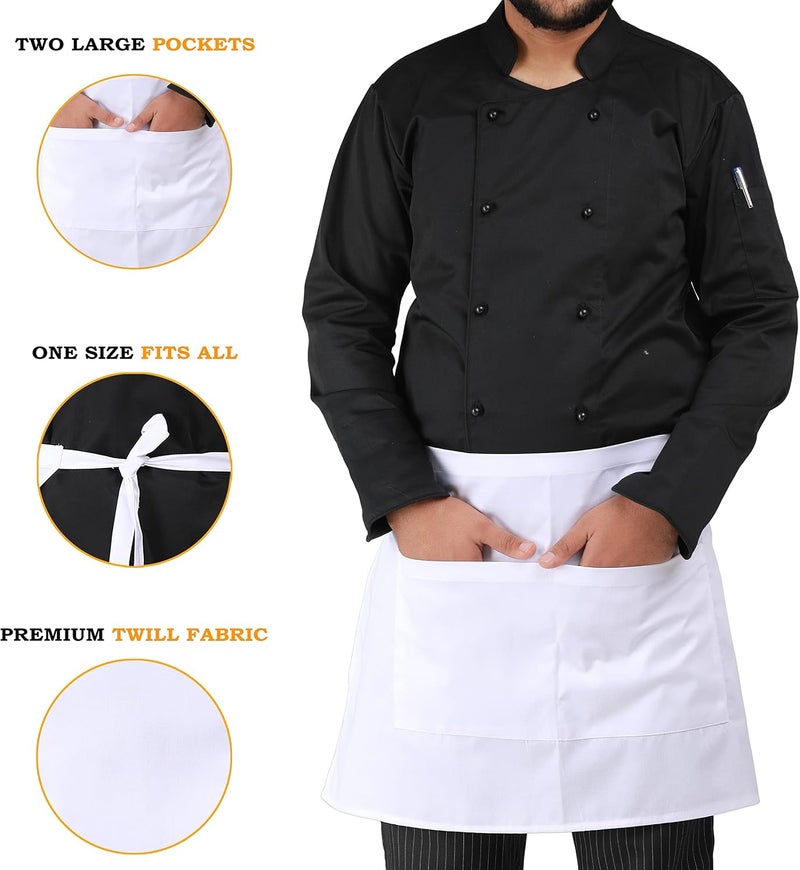 YANEK Kitchen Short Apron | Unisex | Chef Kitchen Adjustable Bib Apron with Pockets & Adjustable Tie Rope | For Home, Restaurant, Café, Hotel, Bakery, Salon - Image 1