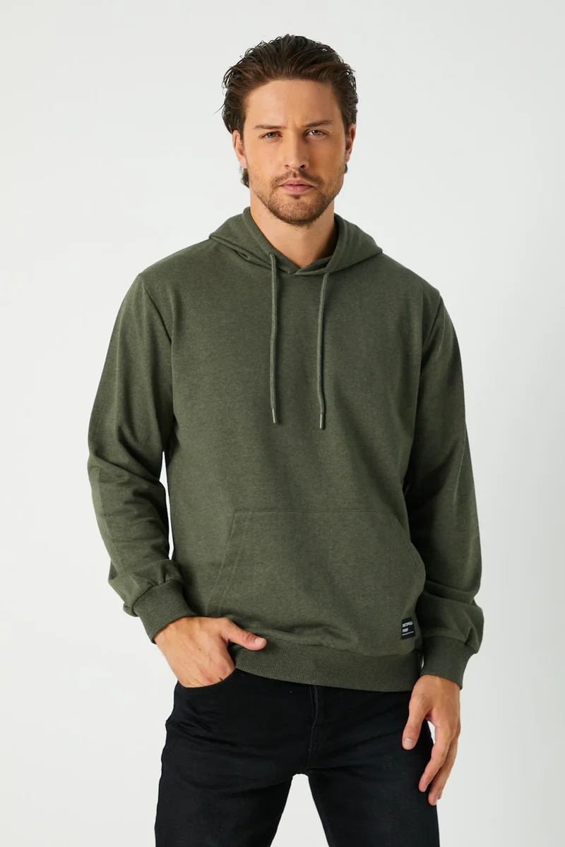 ميتاليك Khaki Men's Hooded Kangaroo Pocket Sweatshirt