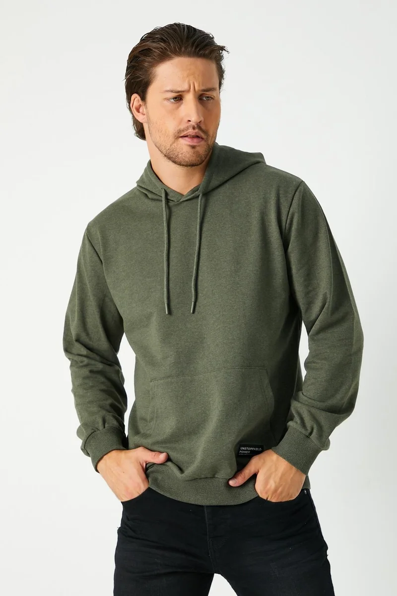 ميتاليك Khaki Men's Hooded Kangaroo Pocket Sweatshirt