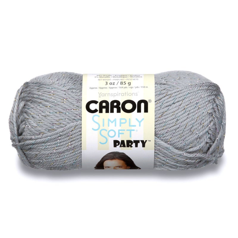 Caron Simply Soft Party Yarn 3 oz Medium Worsted 4 Gauge  Silver  For Crochet Knitting  Crafting
