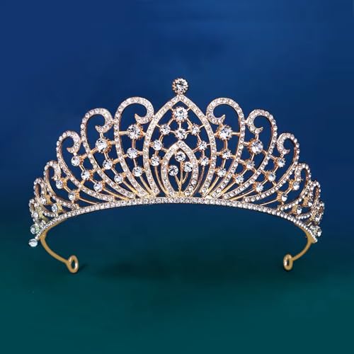 Peora Gold Plated Cubic Zirconia Studded Princess Tiara Crown for Girls & Women Birthday Hair Accessories - Image 2