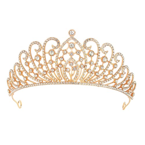 Peora Gold Plated Cubic Zirconia Studded Princess Tiara Crown for Girls & Women Birthday Hair Accessories - Image 1