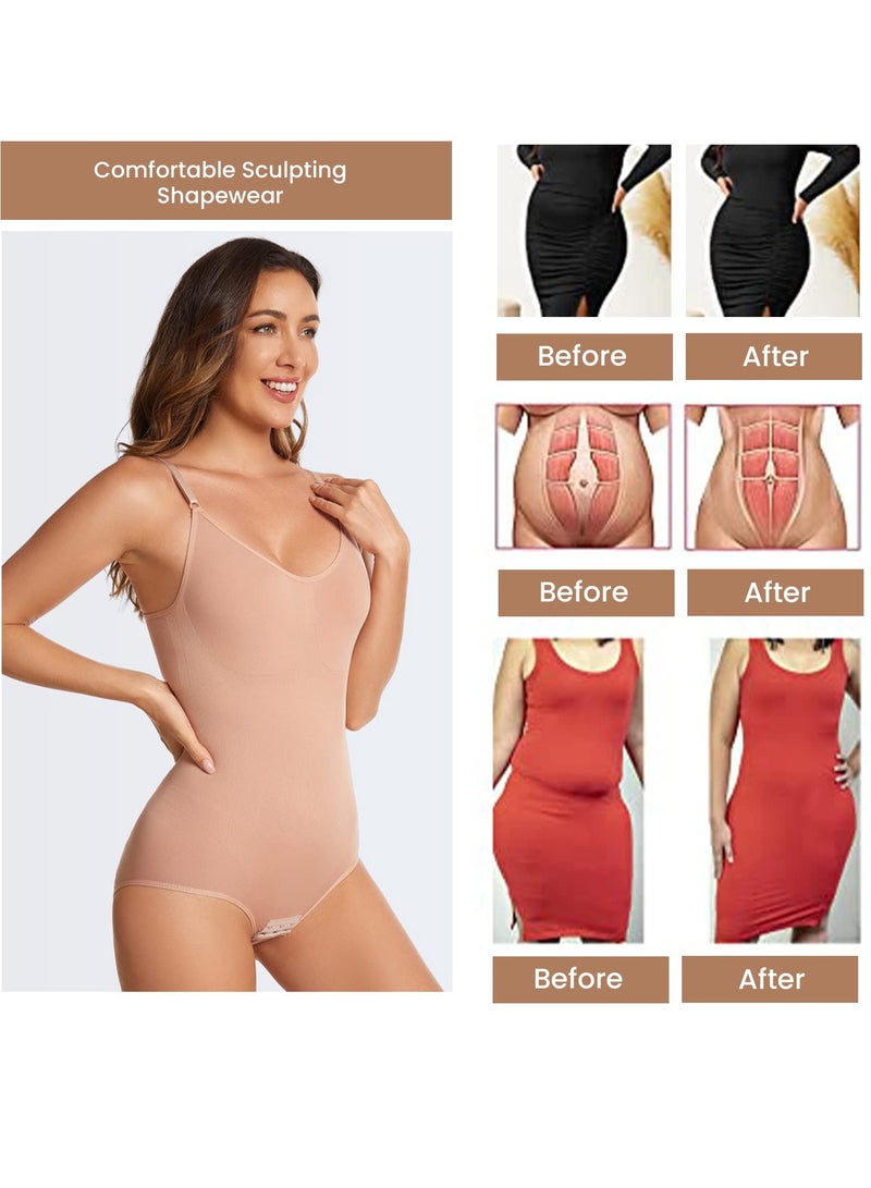 SYOSI 2 Pack Bodysuit for Women Seamless Tummy Control Shapewear Sculpting Thong Sleeveless Women Body Shaper with Lift 3 Hooks Elastic Fabric Adjustable Shoulder Strap Fitted Design - Image 5