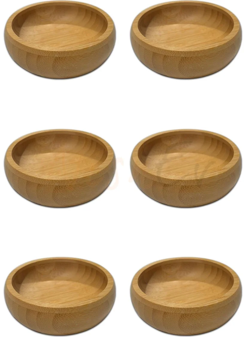 Nishev 6-Piece Bamboo Round Snack Bowl 8cm / Special Snack Bowl for Bar, Cafe, Restaurant and Home