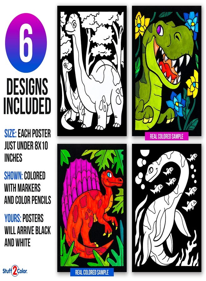 Stuff2Color Dinosaurs - 6 Pack of Fuzzy Velvet Coloring Posters for Kids, Toddlers, Girls, and Boys (All Ages Arts and Crafts Activity) - Includes T-Rex, Stegosaurus - Perfect for Vacation Travel or Plane - Image 2