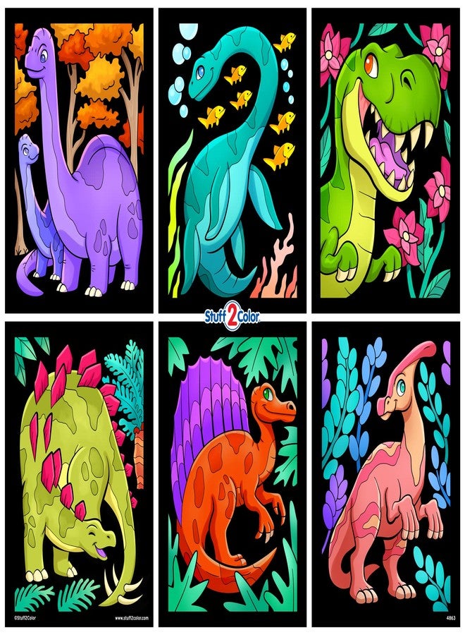 Stuff2Color Dinosaurs - 6 Pack of Fuzzy Velvet Coloring Posters for Kids, Toddlers, Girls, and Boys (All Ages Arts and Crafts Activity) - Includes T-Rex, Stegosaurus - Perfect for Vacation Travel or Plane - Image 1