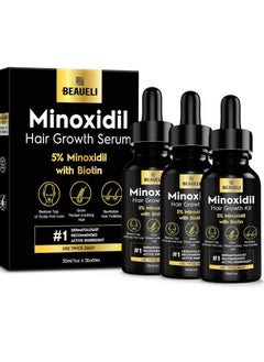 beaueli 5% Minoxidil for Men Hair, Minoxidil for Women Hair Growth, Hair Growth Oil, Extra Strength Minoxidil Hair Loss Treatment Serum for Faster Stronger Thicker Hair Growth 1oz, 3 Bottles  - Image 1